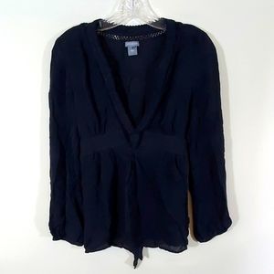 Ann taylor sheer silk v neck black blouse